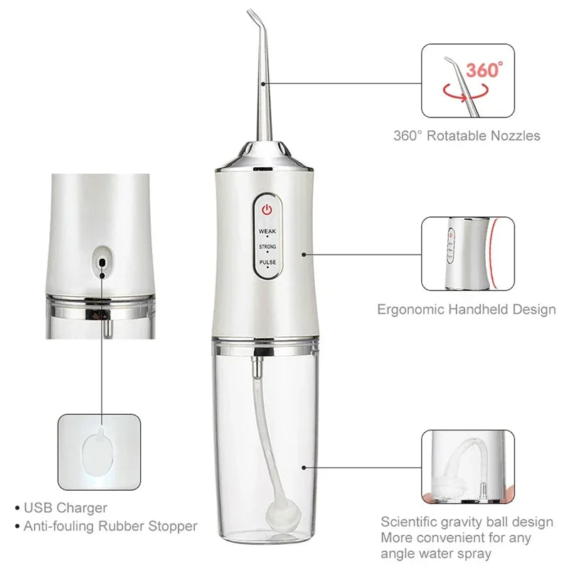 Portable Water Flosser w/ 4 Jet Tips & 3 Modes -
