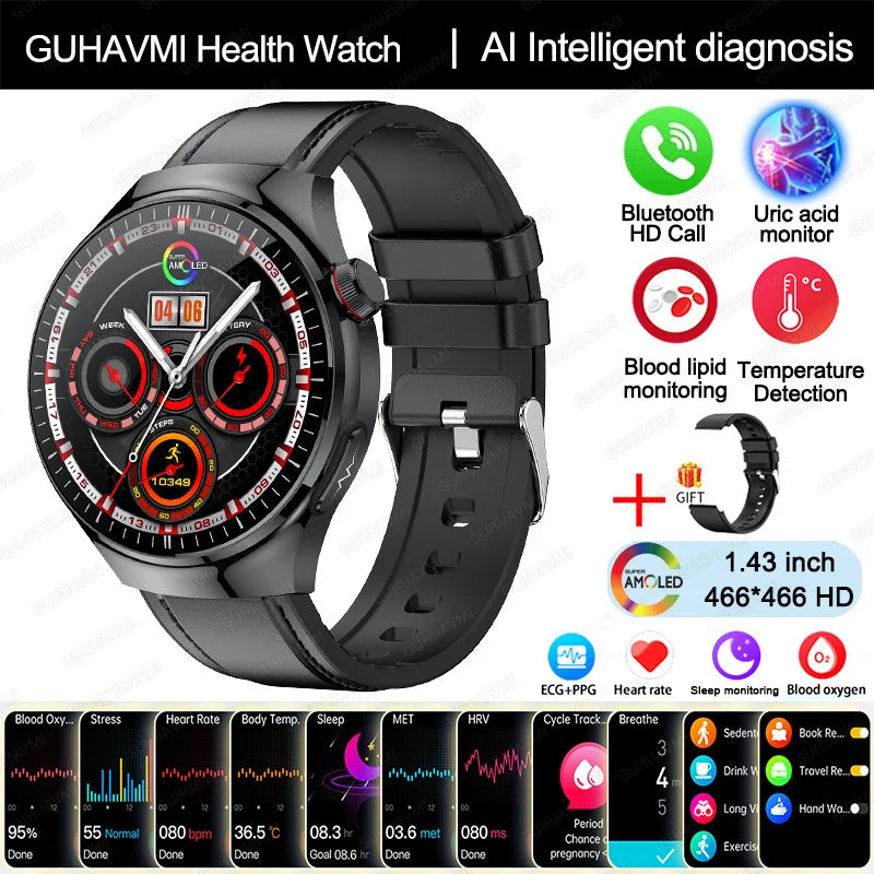 2025 New Nursing Grade Smart Watch Blood oxygen Blood Lipid Uric Acid ECG+PPG Body Temperature Bluetooth Call Health Smartwatch - MyLootWare