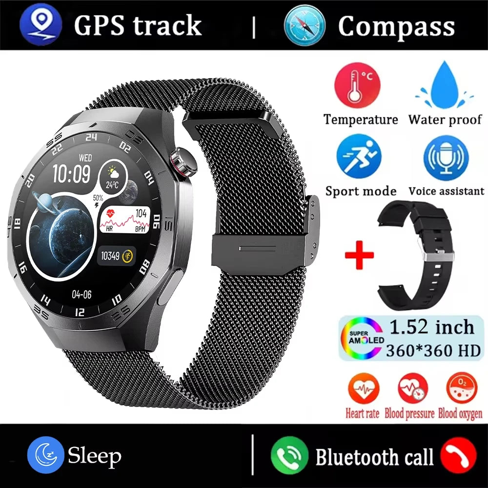 2025 New SmartWatch Men GT5 Pro AMOLED Screen GPS Sports Bluetooth call Heart rate Outdoor Waterproof Smartwatch For Huawei IOS - MyLootWare