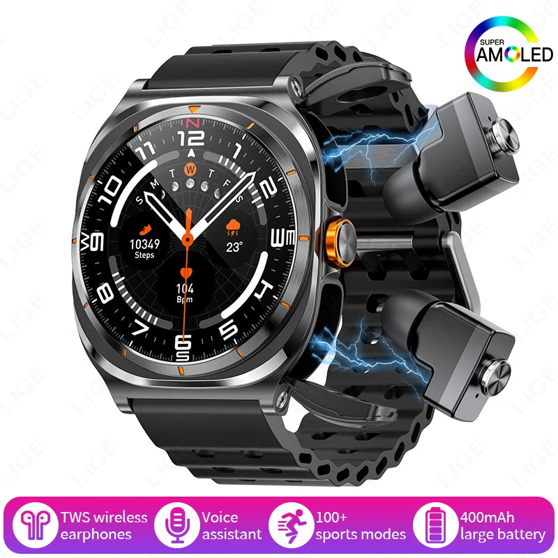 2025 New Smart Watch With 2 in 1 TWS Wireless Headset Bluetooth Call 1.53" AMOLED Screen 400mAh IP67 Waterproof Sport Smartwatch - MyLootWare