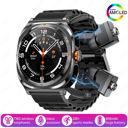 2025 New Smart Watch With 2 in 1 TWS Wireless Headset Bluetooth Call 1.53" AMOLED Screen 400mAh IP67 Waterproof Sport Smartwatch - MyLootWare