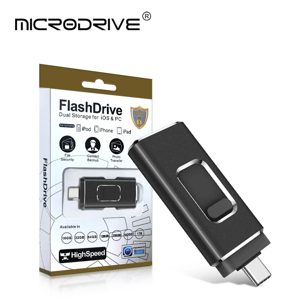 3 in 1 USB3.0 flash drives 256GB 128GB 512GB for ipad iphone 6 plus/7/7Plus/8/X Usb/Otg 32GB 64GB Pendrive Compatible Apple PC