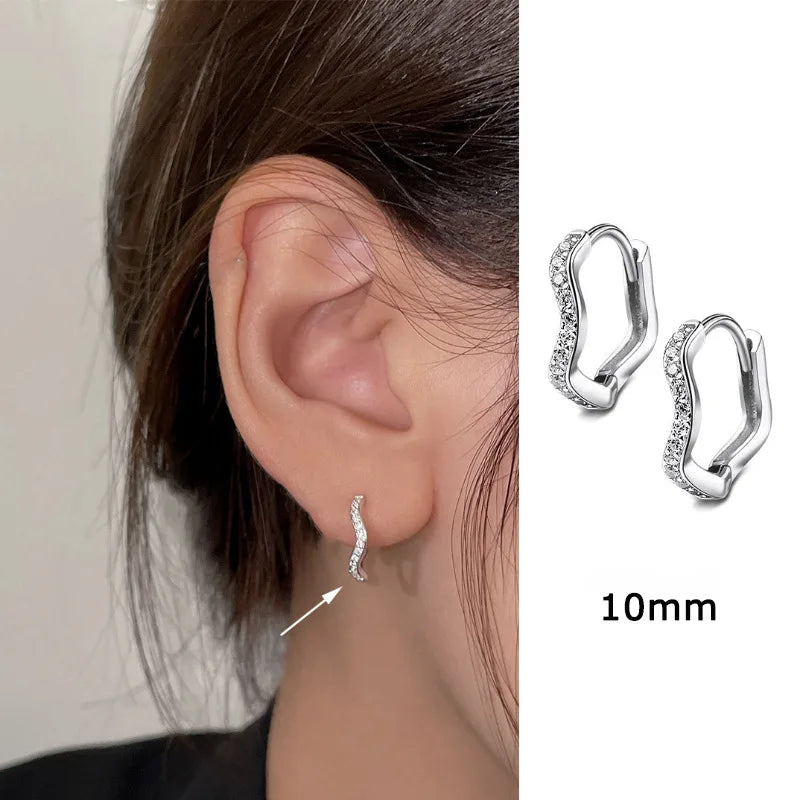 2PCS Stainless Steel Minimal Wave Hoop Earrings Crystal Zirconia Small Huggie Thin Cartilage Earring Piercing Jewelry 2023 New - MyLootWare