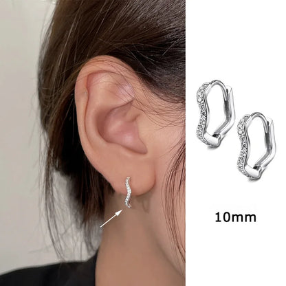 2PCS Stainless Steel Minimal Wave Hoop Earrings Crystal Zirconia Small Huggie Thin Cartilage Earring Piercing Jewelry 2023 New - MyLootWare