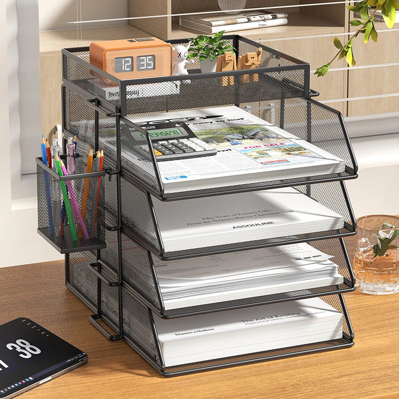4-Tier Desk Organizer Stackable Tray Office Desk Organizer File and Desktop Holder for Paper Letter Accessories Black - MyLootWare