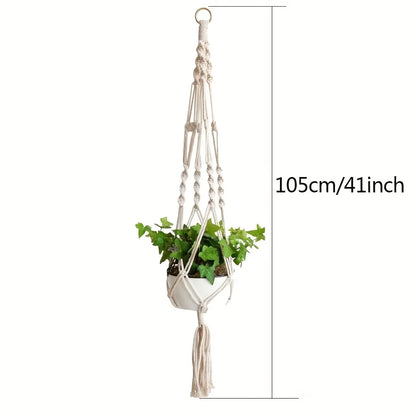 1PC Flower Pot Net Bag Plant Greening Hanging Basket Hanger Cotton Hemp Rope Handmade Cotton Rope Braided Sling - MyLootWare