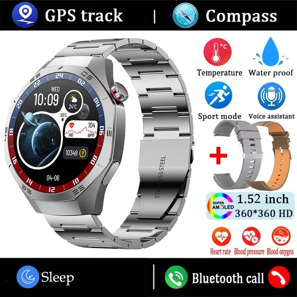 2025 New SmartWatch Men GT5 Pro AMOLED Screen GPS Sports Bluetooth call Heart rate Outdoor Waterproof Smartwatch For Huawei IOS - MyLootWare