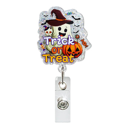 Acrylic Glitter Halloween Ghost Pumpkin Cat Retractable Badge Reel Rotating ID Badge Holder Crocodile Clip For Doctor And Nurse - MyLootWare