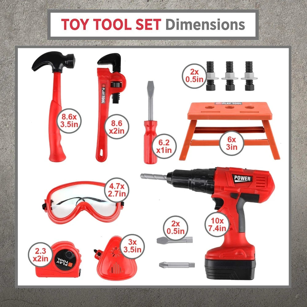 Children's Tool Set with Electric Toy Drill Kids Power Construction Toy Pretend Play Toy Tools Kit for Toddler Boys Girls Child - MyLootWare