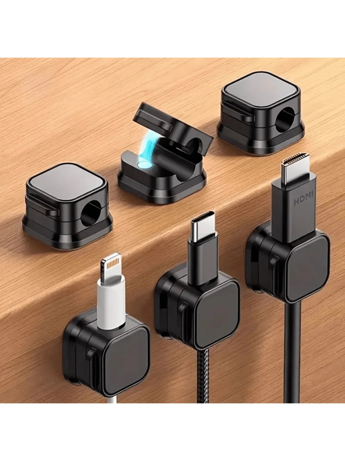 6pcs PVC Magnetic Cord Organizer Clips - Strong Adhesive, No-Drill Cable Holders for Desk & Home Office Wire Management, Multi-U - MyLootWare