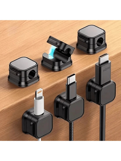6pcs PVC Magnetic Cord Organizer Clips - Strong Adhesive, No-Drill Cable Holders for Desk & Home Office Wire Management, Multi-U - MyLootWare