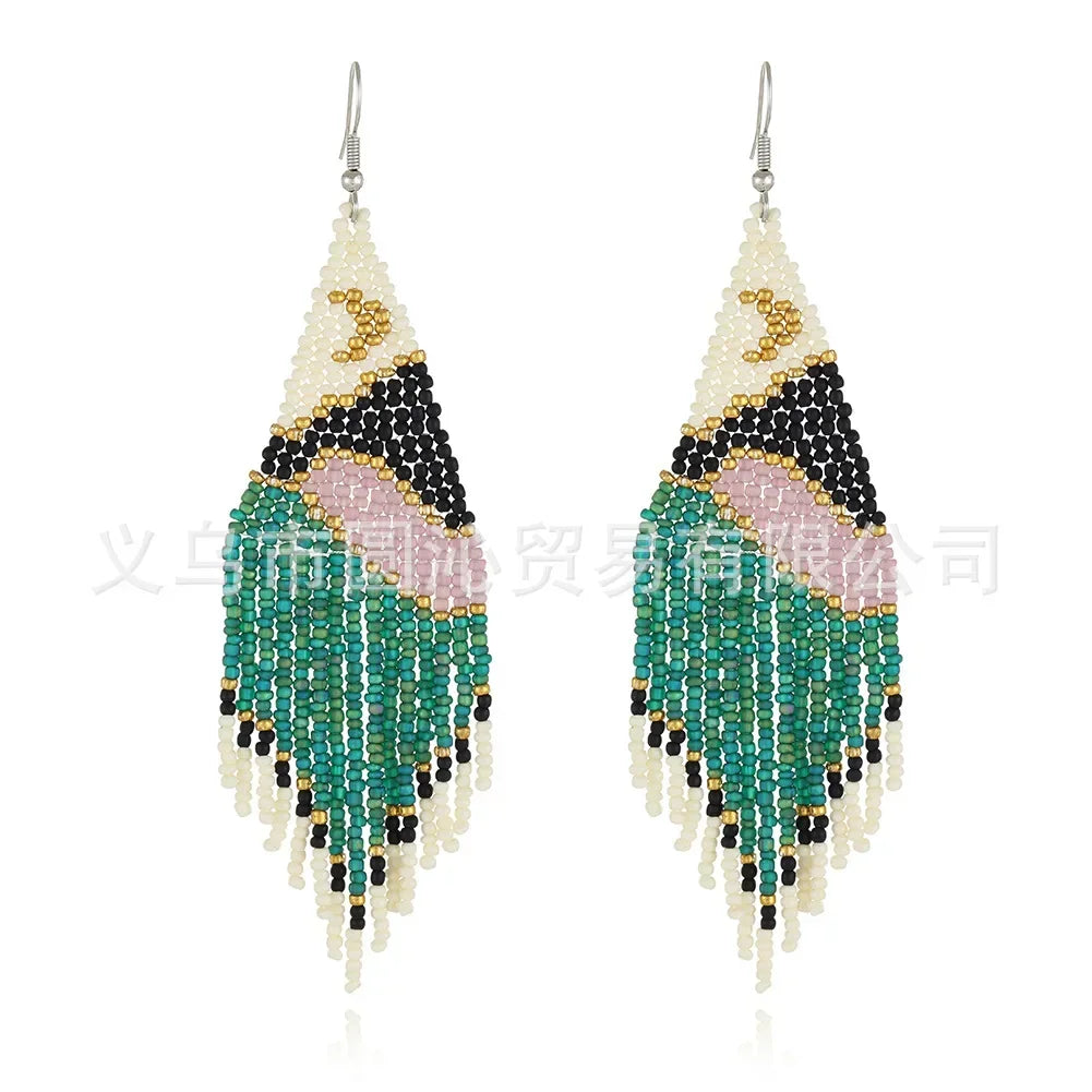 Rice bead earrings Tassel landscape View Moon