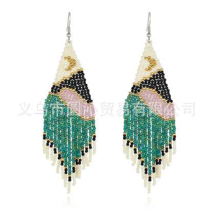 Rice bead earrings Tassel landscape View Moon