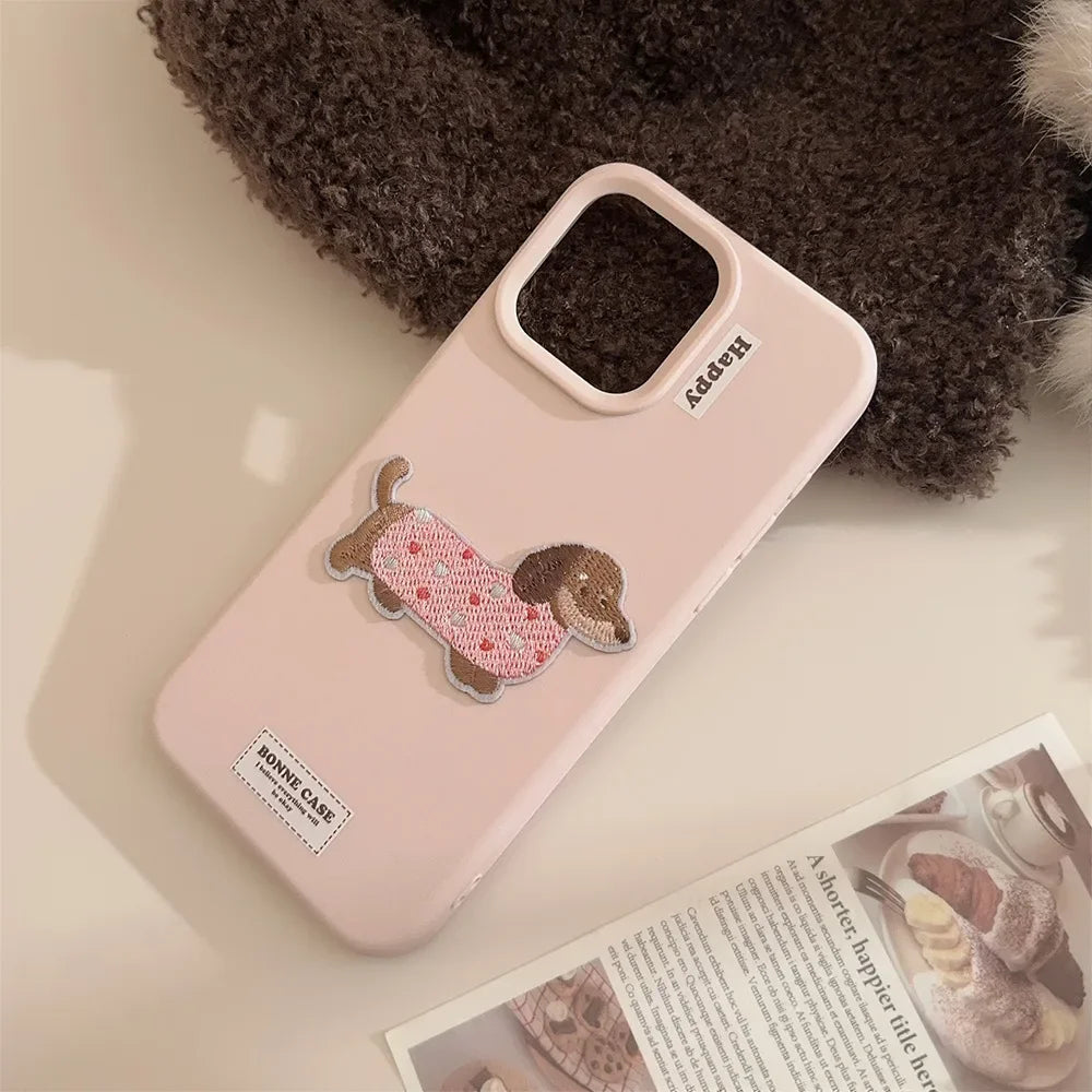 Cute Cartoon Puppy iPhone Case – Brown/Blue/Pink