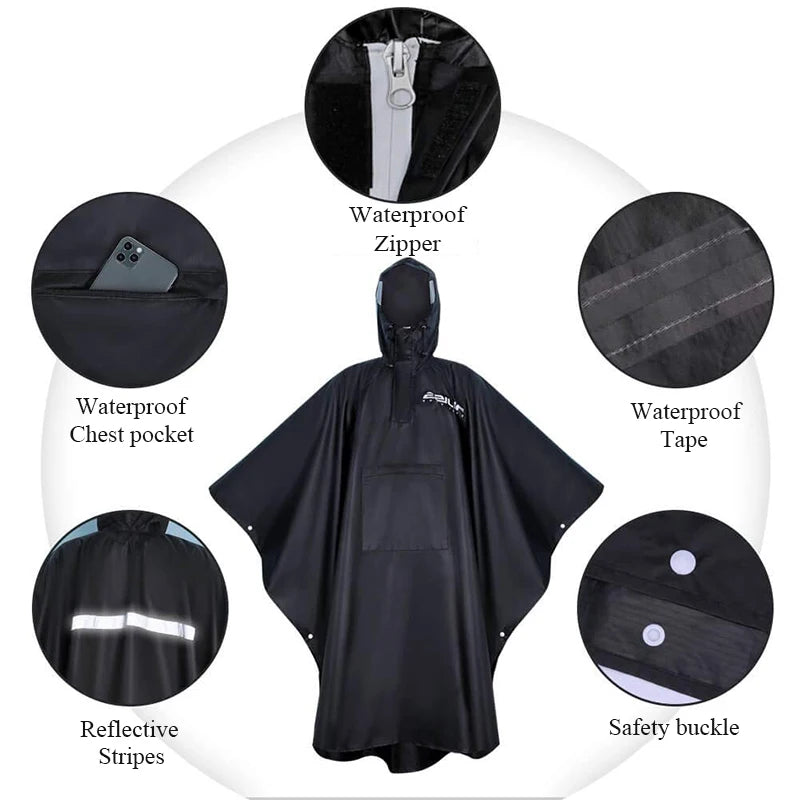 210T Oxford Cloth Portable Cloak Raincoat Multifunctional Backpack Raincoat Outdoor Mountaineering Cycling Adult Hooded Raincoat - MyLootWare