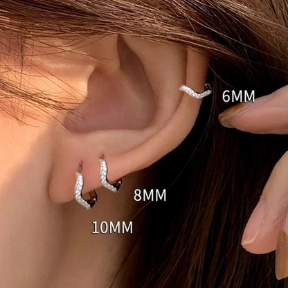 2PCS Stainless Steel Minimal Wave Hoop Earrings Crystal Zirconia Small Huggie Thin Cartilage Earring Piercing Jewelry 2023 New - MyLootWare