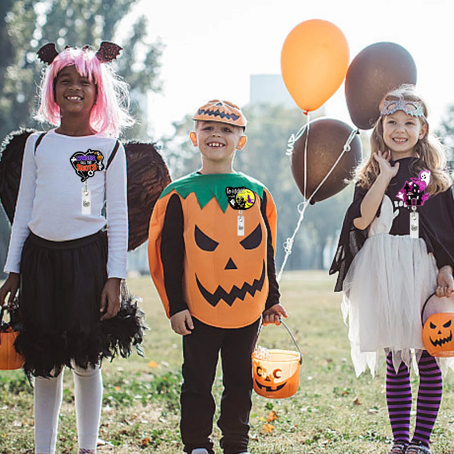 Acrylic Glitter Halloween Ghost Pumpkin Cat Retractable Badge Reel Rotating ID Badge Holder Crocodile Clip For Doctor And Nurse - MyLootWare