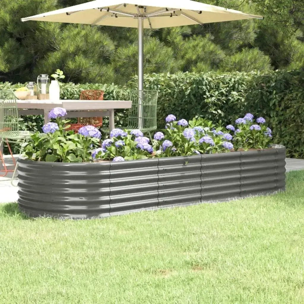 Grey Powder-Coated Steel Raised Garden Bed