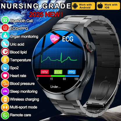 2025 New Nursing Grade Smart Watch Blood oxygen Blood Lipid Uric Acid ECG+PPG Body Temperature Bluetooth Call Health Smartwatch - MyLootWare