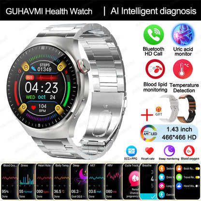 2025 New Nursing Grade Smart Watch Blood oxygen Blood Lipid Uric Acid ECG+PPG Body Temperature Bluetooth Call Health Smartwatch - MyLootWare