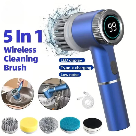 Zai Xiao 5 in 1 Electric Cleaning Brush Multifunctional Kitchen Bathroom Toilet Portable Powerful Clean Brush 5 Brush Heads LED