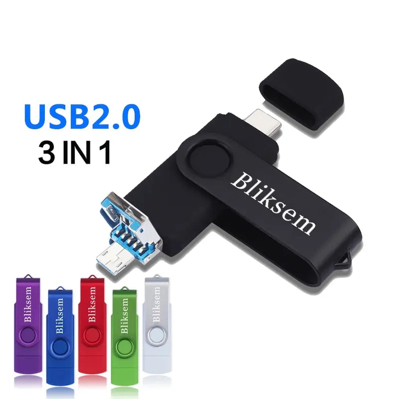 Bliksem 3IN1 Pendrive 64GB TYPE C Memory Stick OTG 64GB 2.0 for PC Mobile Phone Metal USB Flash Drive Pen Drive 64GB USB OTG - MyLootWare