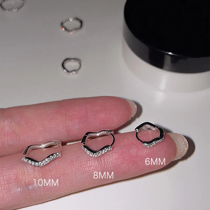 2PCS Stainless Steel Minimal Wave Hoop Earrings Crystal Zirconia Small Huggie Thin Cartilage Earring Piercing Jewelry 2023 New - MyLootWare