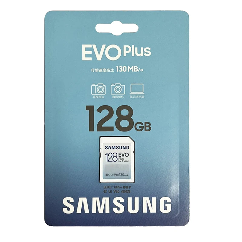 SAMSUNG EVO Plus SD Card 32GB SDHC V10 C10 64GB U1 128GB 256GB SDXC V30 U3 Transfer Speed up to 130MB/s Camera Memory Card
