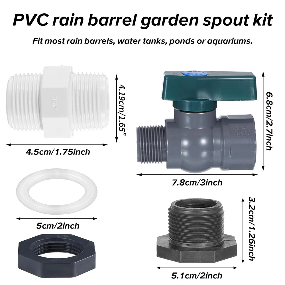 1 Set, PVC Water Barrel Spigot Kit, Connector Drain Adapter With Inner Connection For Garden, Rain Barre, Garden Tool Supplies - MyLootWare