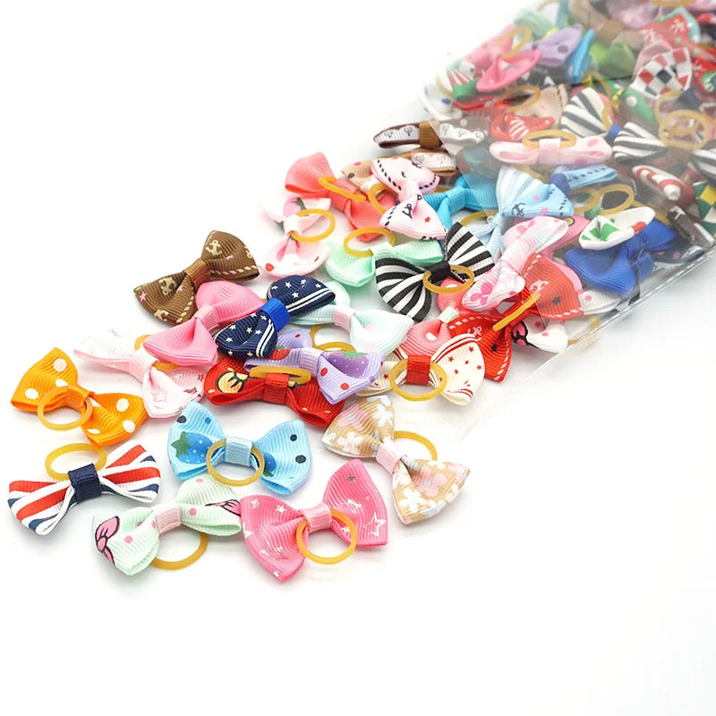 100 Pieces Ribbon Pet Hair Accessories 121 Colors Cute Dog Hair Bows Elastic Rubber Band For Dogs Pet Hair Clips Yorkshire Gift - MyLootWare