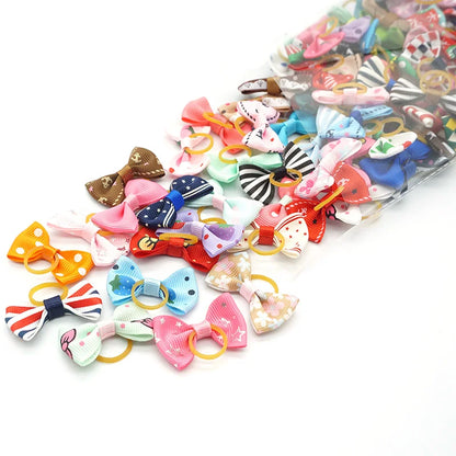 100 Pieces Ribbon Pet Hair Accessories 121 Colors Cute Dog Hair Bows Elastic Rubber Band For Dogs Pet Hair Clips Yorkshire Gift - MyLootWare