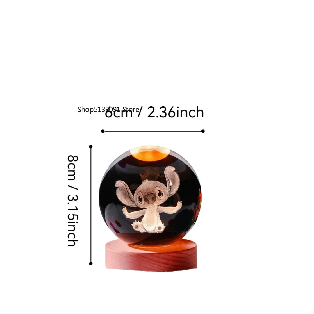 2025 Hot 6cm 3D Crystal Ball Stitch Wooden Base with 6cm Crystal Ball Planet Night Light Laser Carving Children's Gifts - MyLootWare