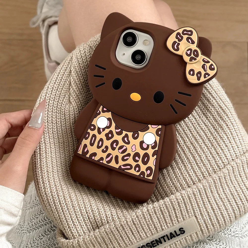 3D Hello Kitty Leopard Bow iPhone Silicone Case - MyLootWare