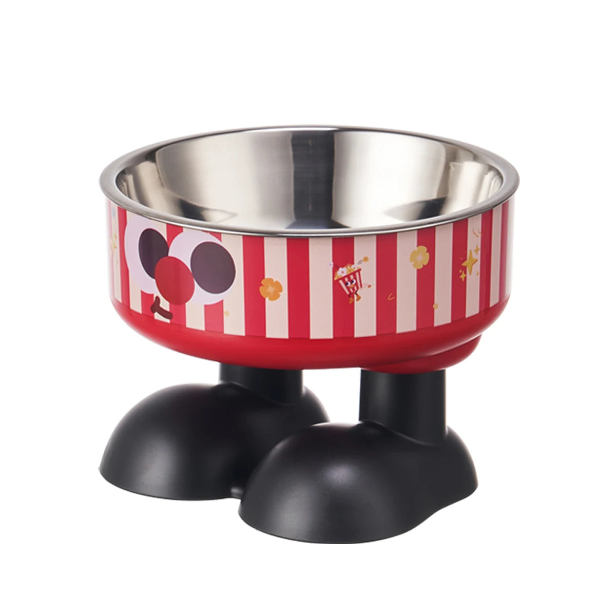 A striped popcorn high-foot pet bowl, stylish stainless steel large-capacity dog bowl for feeding and water, neck-protecting c - MyLootWare