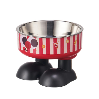 A striped popcorn high-foot pet bowl, stylish stainless steel large-capacity dog bowl for feeding and water, neck-protecting c - MyLootWare