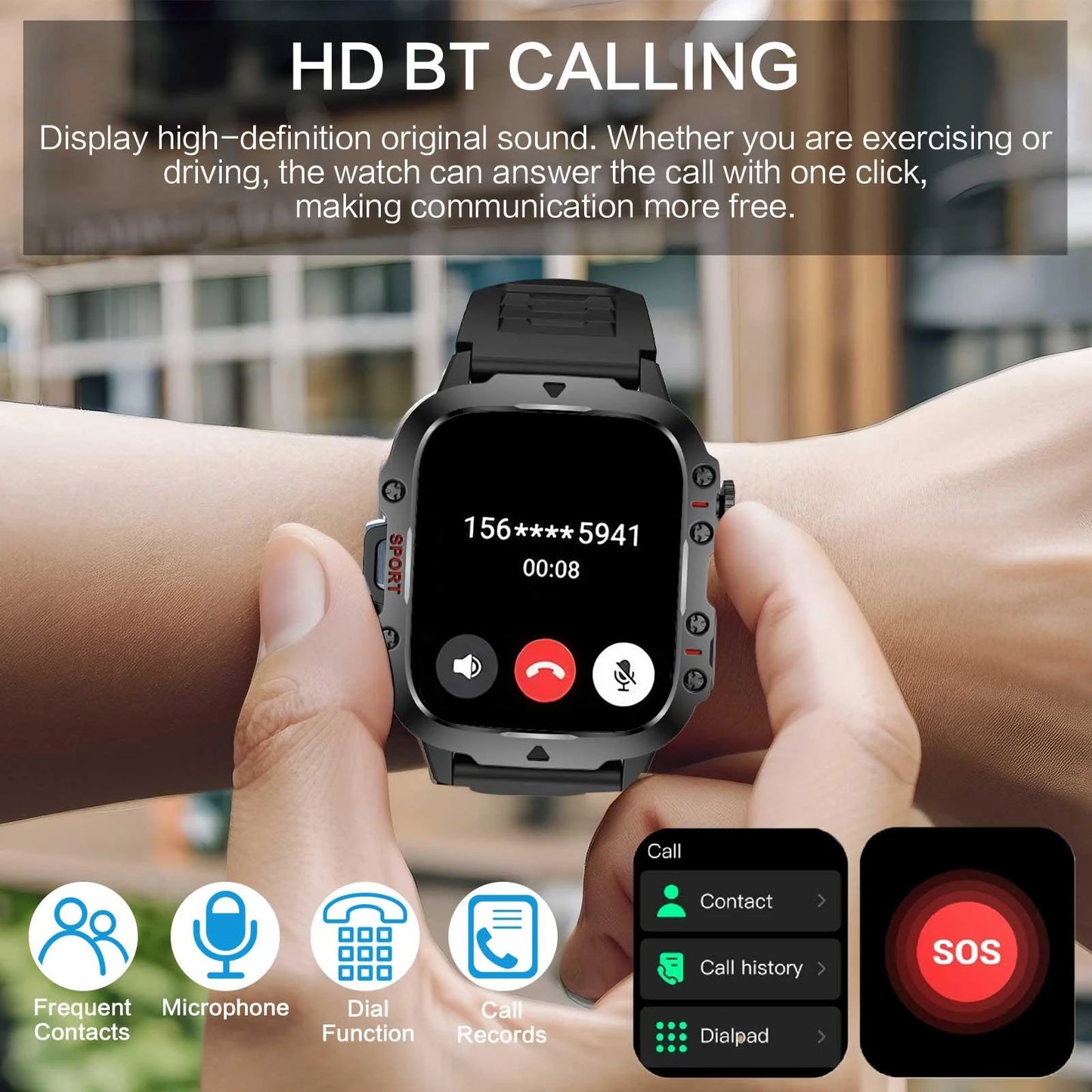 Men's Smart Watch with BT Call Support, IP68