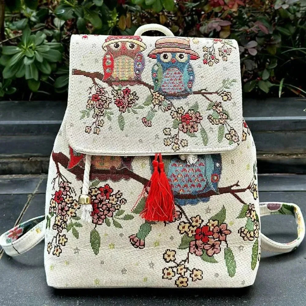 Backpacks Bags for Women Embroidery Ethnic Style Streetwear Fashion Casual Vintage Elegant Harajuku Travel Canvas Bag Sports - MyLootWare