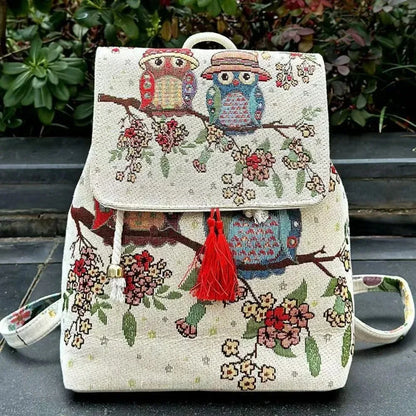 Backpacks Bags for Women Embroidery Ethnic Style Streetwear Fashion Casual Vintage Elegant Harajuku Travel Canvas Bag Sports - MyLootWare