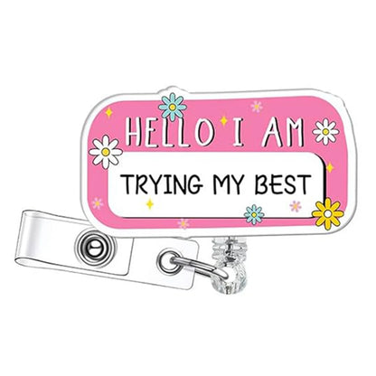 Acrylic English Badge Holder Clip Rotating Alligator Clip Retractable Badge Reel For Doctor Nurse Teacher Student Halloween Gift - MyLootWare