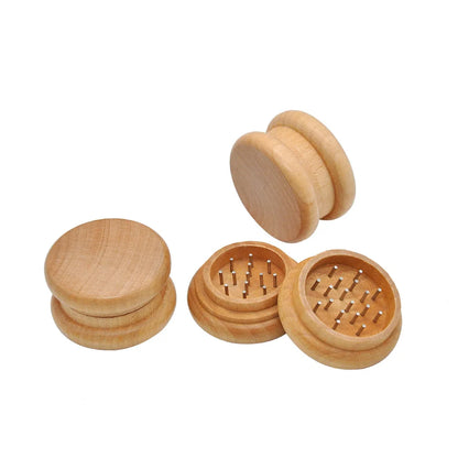 2-Layers 55mm Dia Zinc Alloy Tobacco Grinder Round Wooden Herb Crusher for Kitchen Supplies DIY Cutter Smoking Accessories - MyLootWare