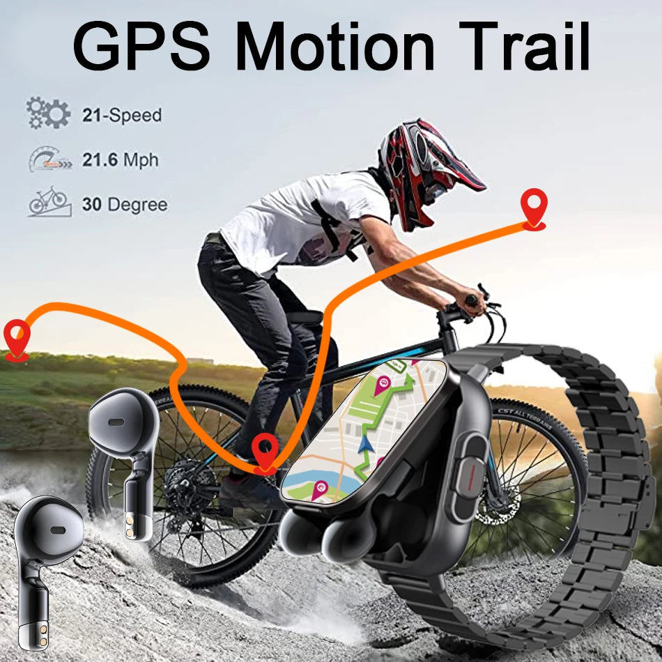 2024 Smart Watch 2 in 1 With Earphone Smartwatch Bluetooth Call Men Watch GPS Track Heart Rate Monitor Play Music SmartWatch - MyLootWare