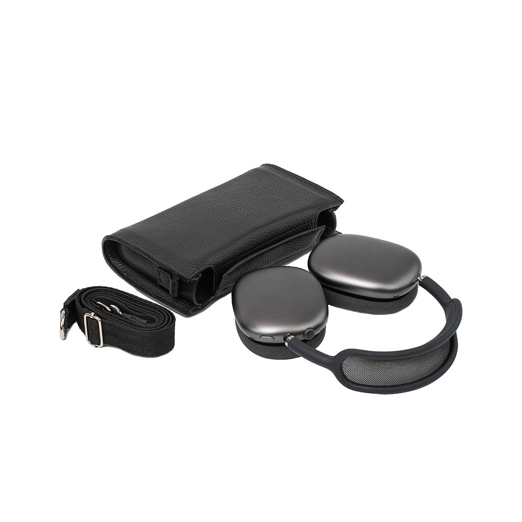 Leather Case with Adjustable Fabric Strap for AirPods Max (Black)-4